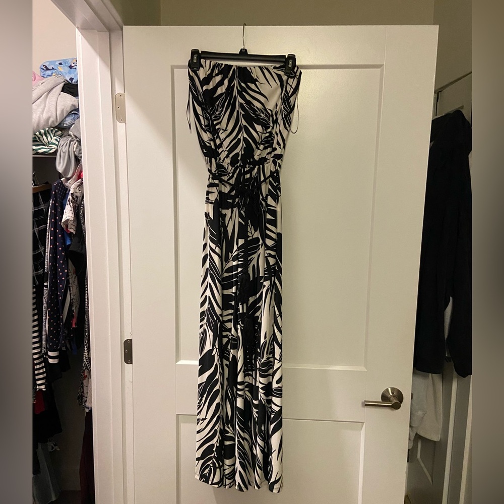 Black and White Leaf Print Jumpsuit